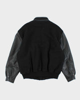 Vintage 90's Heavyweight Embroidered Leather Varsity Jacket - XL