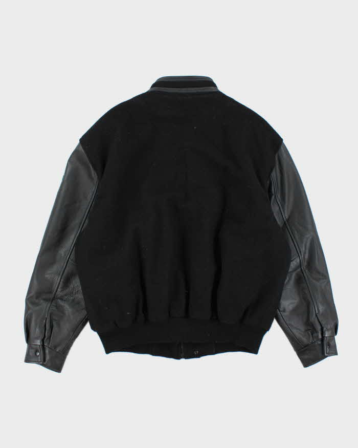Vintage 90's Heavyweight Embroidered Leather Varsity Jacket - XL