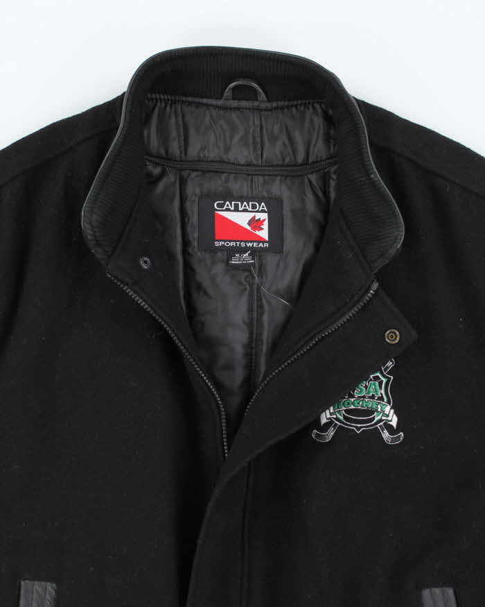 Vintage 90's Heavyweight Embroidered Leather Varsity Jacket - XL
