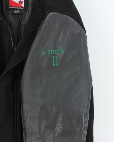 Vintage 90's Heavyweight Embroidered Leather Varsity Jacket - XL