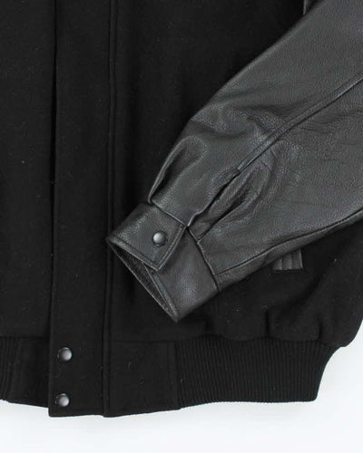 Vintage 90's Heavyweight Embroidered Leather Varsity Jacket - XL
