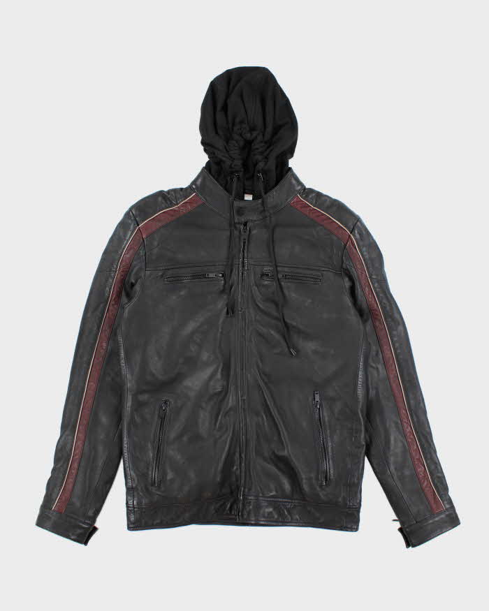 Vintage Y2K Danier Heavyweight Hooded Leather Jacket - S