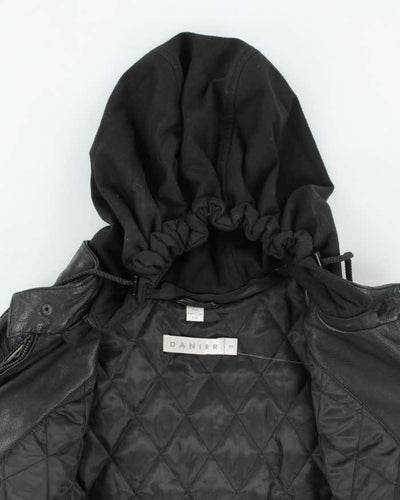 Vintage Y2K Danier Heavyweight Hooded Leather Jacket - S