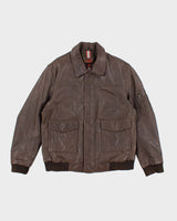 Vintage 90's Danier Heavyweight Brown Leather Zip Up Jacket - XXL