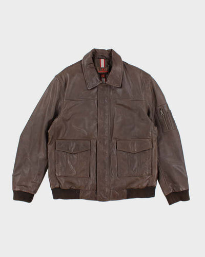 Vintage 90's Danier Heavyweight Brown Leather Zip Up Jacket - XXL