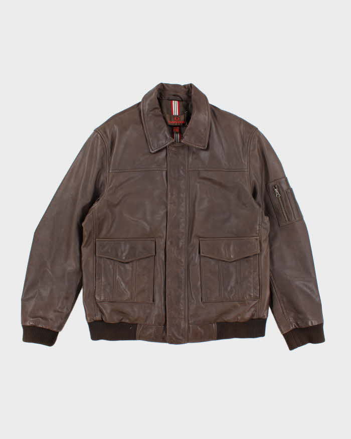 Vintage 90's Danier Heavyweight Brown Leather Zip Up Jacket - XXL