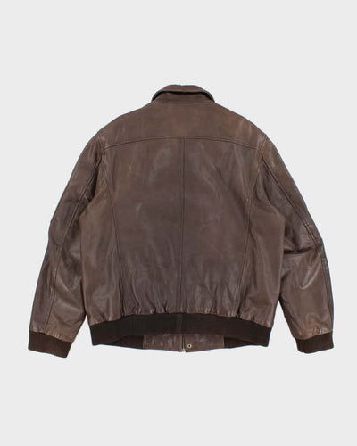 Vintage 90's Danier Heavyweight Brown Leather Zip Up Jacket - XXL