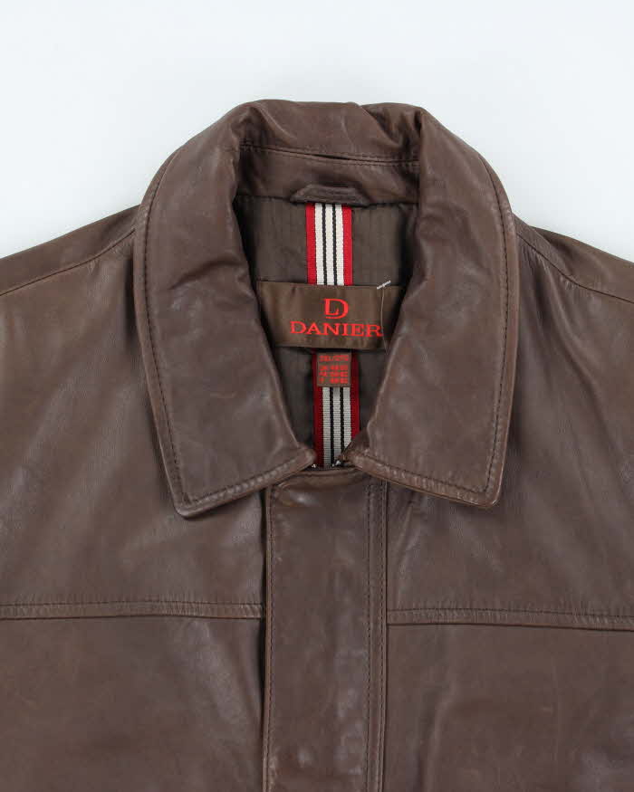 Vintage 90's Danier Heavyweight Brown Leather Zip Up Jacket - XXL