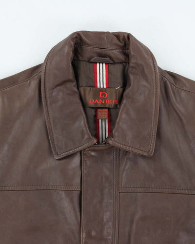 Vintage 90's Danier Heavyweight Brown Leather Zip Up Jacket - XXL