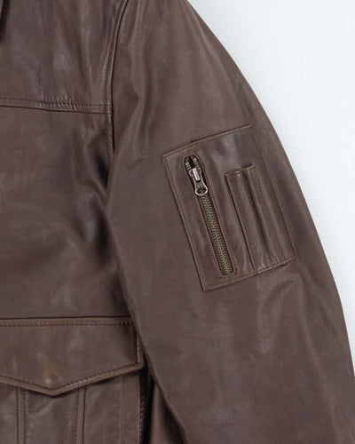 Vintage 90's Danier Heavyweight Brown Leather Zip Up Jacket - XXL
