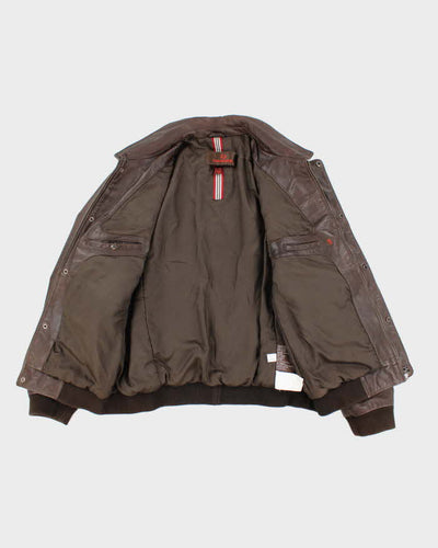 Vintage 90's Danier Heavyweight Brown Leather Zip Up Jacket - XXL