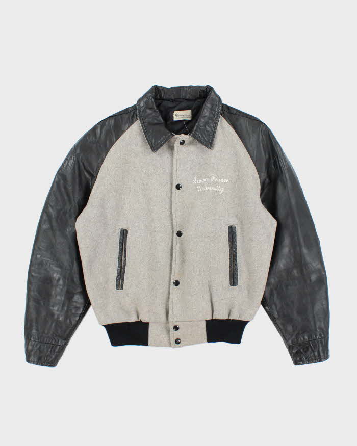 Vintage 70's Embroidered Leather Varsity Jacket - M