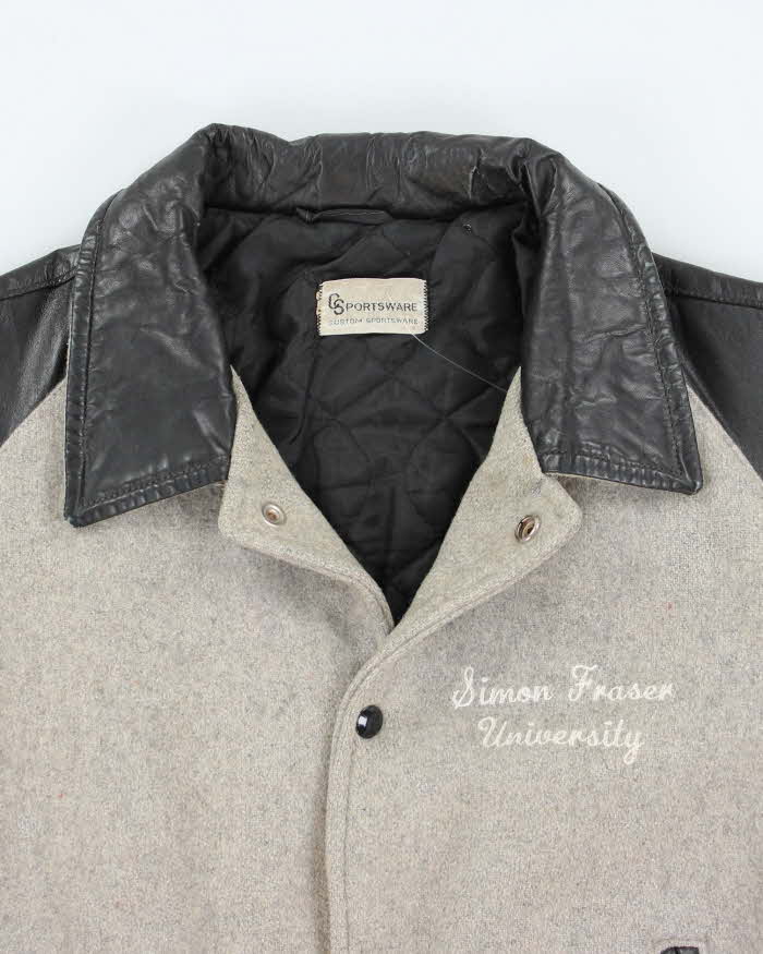 Vintage 70's Embroidered Leather Varsity Jacket - M