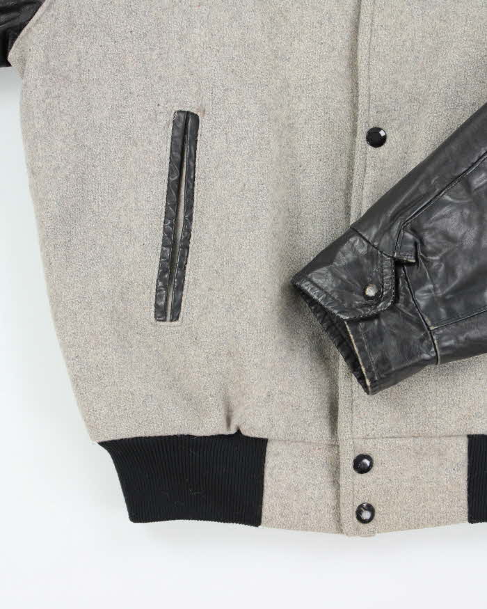 Vintage 70's Embroidered Leather Varsity Jacket - M