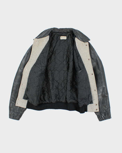 Vintage 70's Embroidered Leather Varsity Jacket - M