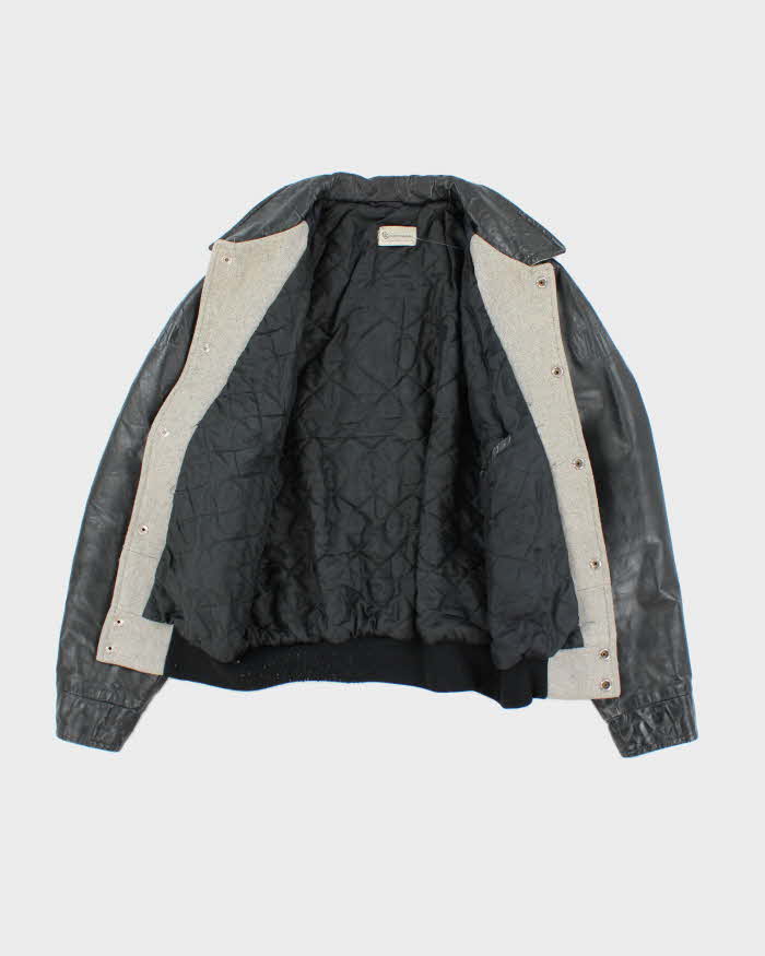 Vintage 70's Embroidered Leather Varsity Jacket - M