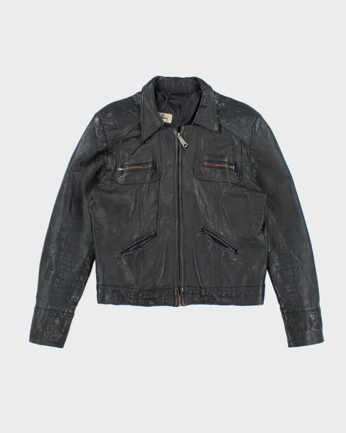 Vintage 70s Black Leather Zip-Up Jacket - L