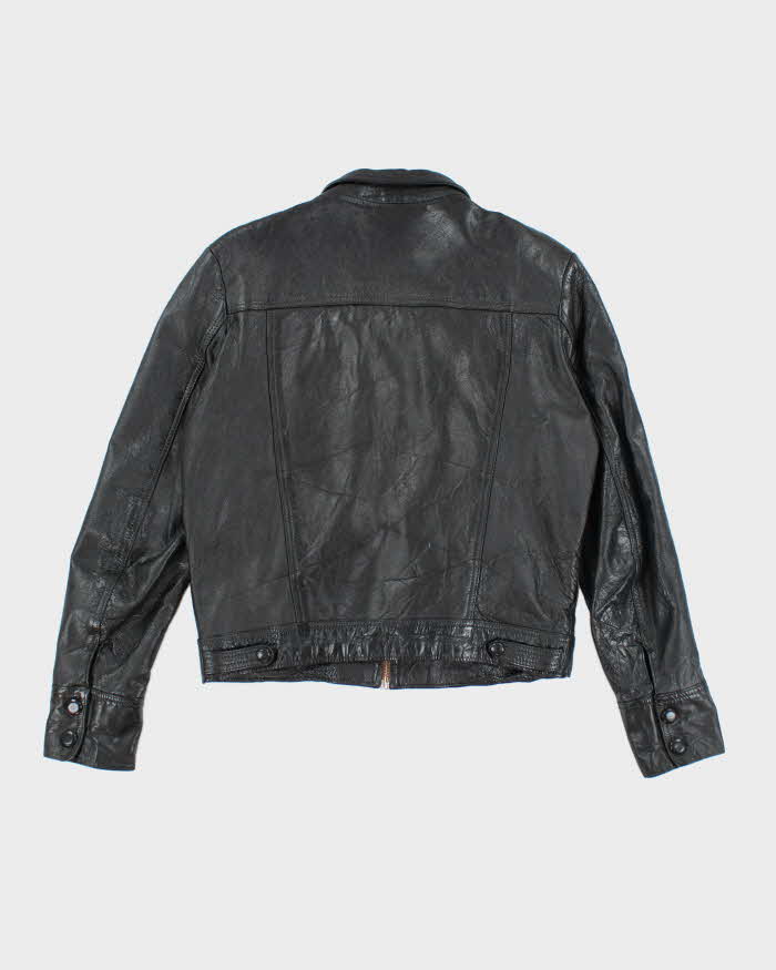 Vintage 70s Black Leather Zip-Up Jacket - L