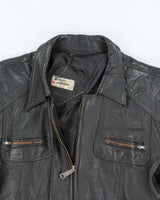 Vintage 70s Black Leather Zip-Up Jacket - L