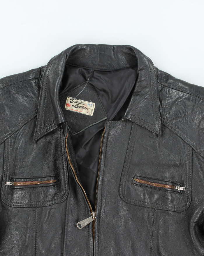 Vintage 70s Black Leather Zip-Up Jacket - L