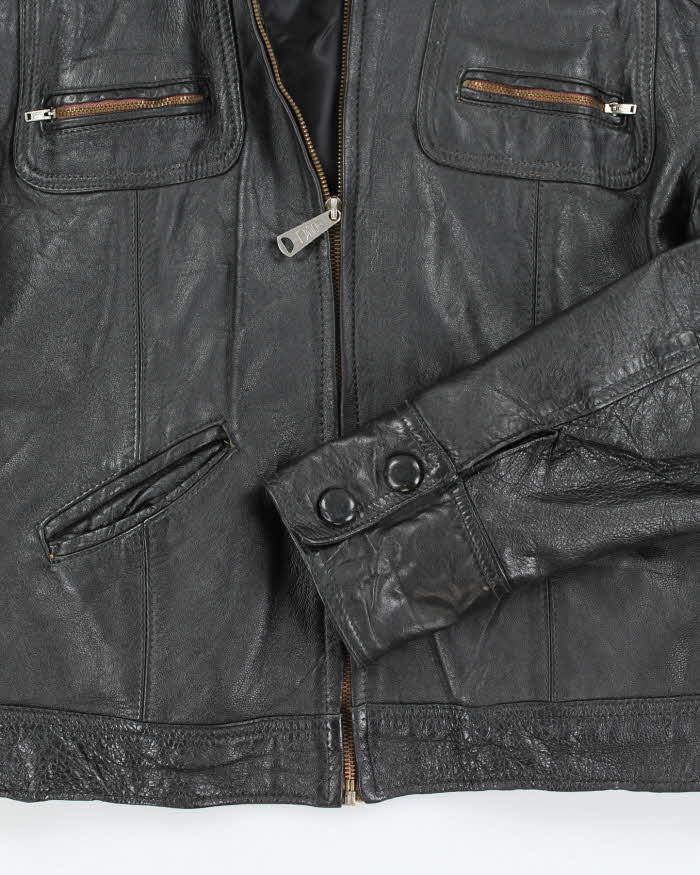 Vintage 70s Black Leather Zip-Up Jacket - L