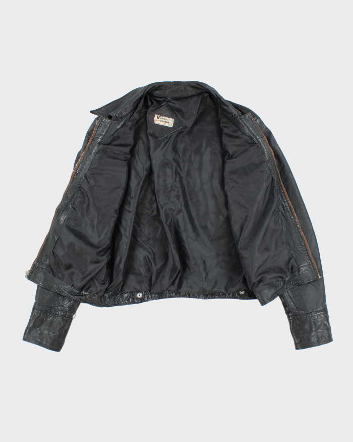 Vintage 70s Black Leather Zip-Up Jacket - L