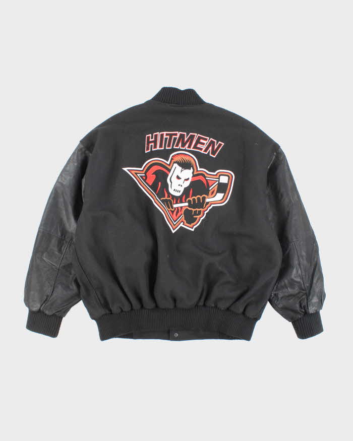 Vintage 90's Calgary Hitmen Heavyweight Leather Embroidered Varsity Jacket - XL