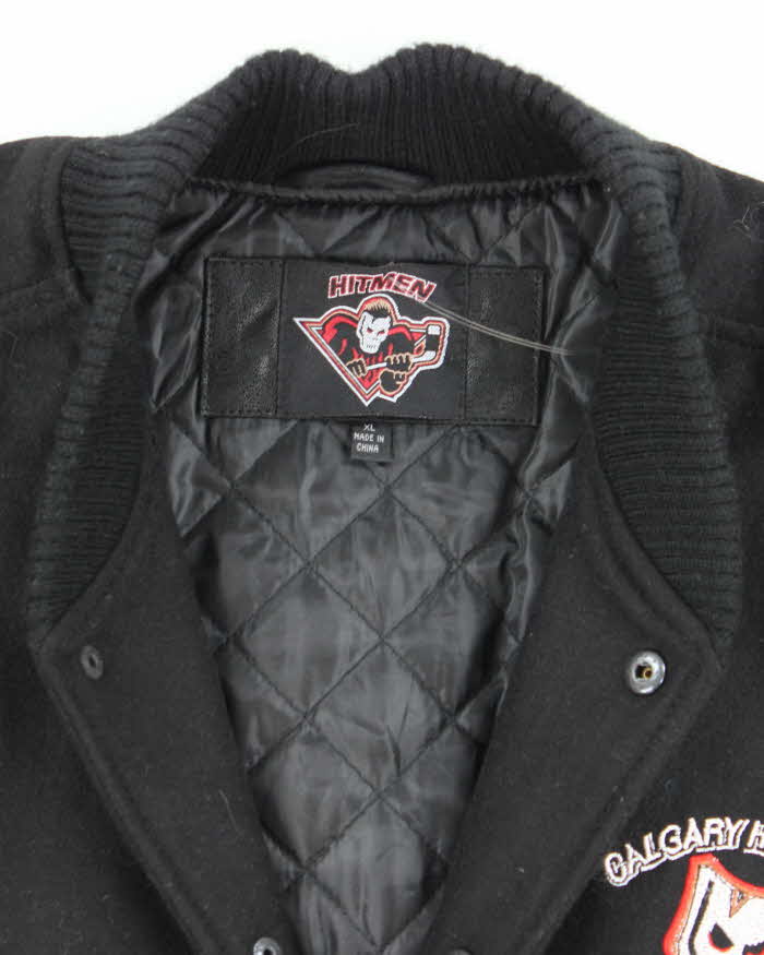 Vintage 90's Calgary Hitmen Heavyweight Leather Embroidered Varsity Jacket - XL