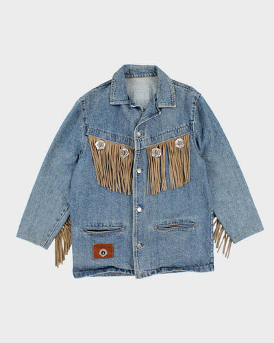 Vintage 90's Fioricci Western Fringed Heavyweight Denim Jacket - L