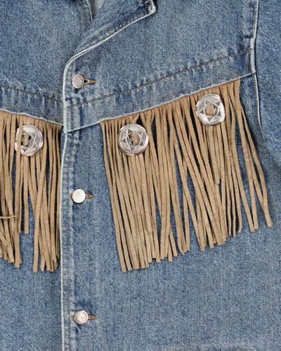 Vintage 90's Fioricci Western Fringed Heavyweight Denim Jacket - L