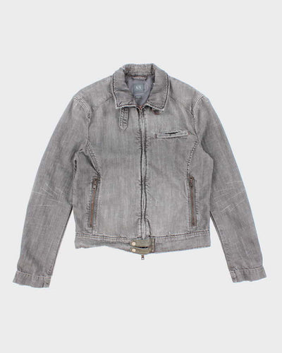 Vintage Y2K Armani Exchange Grey Denim Wash Zip Up Jacket - M
