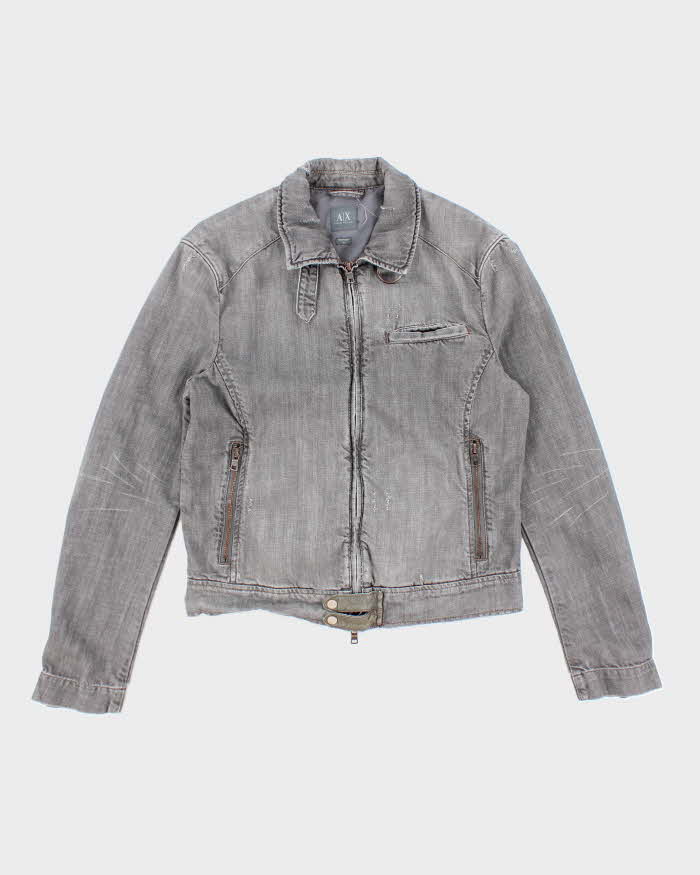 Vintage Y2K Armani Exchange Grey Denim Wash Zip Up Jacket - M