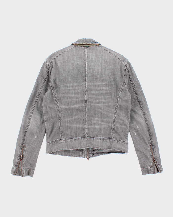Vintage Y2K Armani Exchange Grey Denim Wash Zip Up Jacket - M