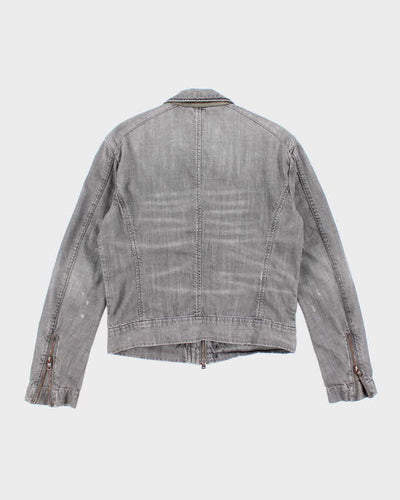 Vintage Y2K Armani Exchange Grey Denim Wash Zip Up Jacket - M