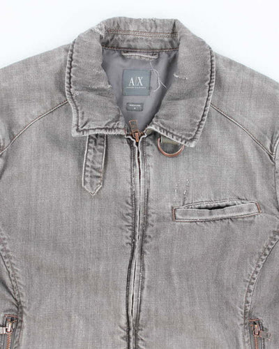 Vintage Y2K Armani Exchange Grey Denim Wash Zip Up Jacket - M