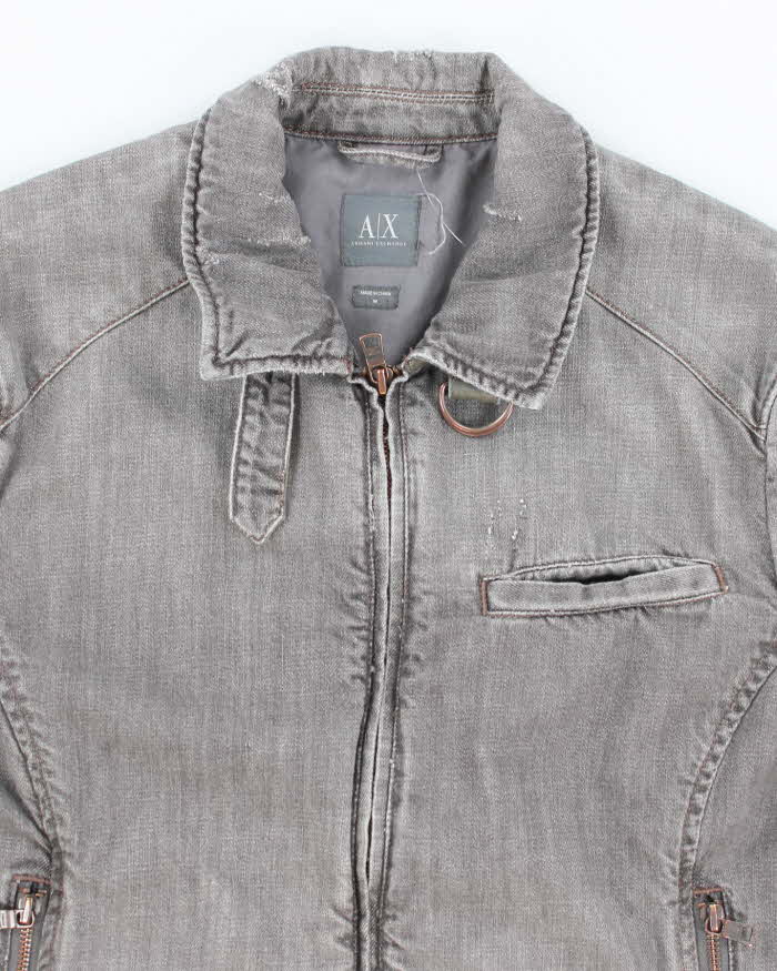 Vintage Y2K Armani Exchange Grey Denim Wash Zip Up Jacket - M