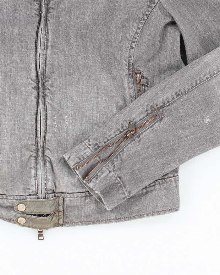 Vintage Y2K Armani Exchange Grey Denim Wash Zip Up Jacket - M