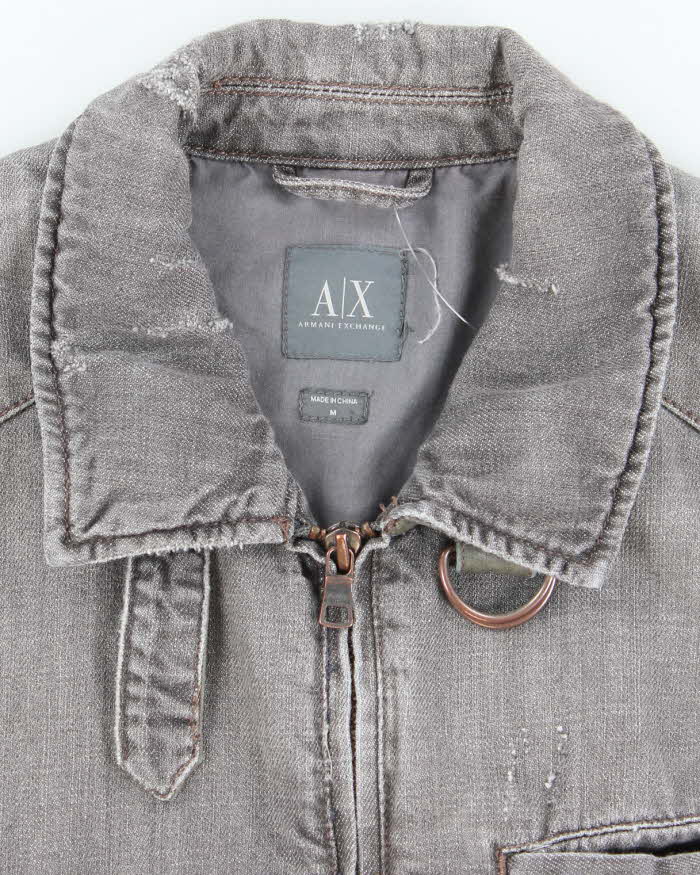 Vintage Y2K Armani Exchange Grey Denim Wash Zip Up Jacket - M