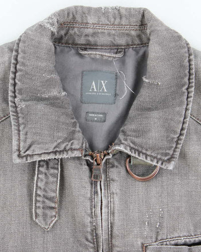 Vintage Y2K Armani Exchange Grey Denim Wash Zip Up Jacket - M