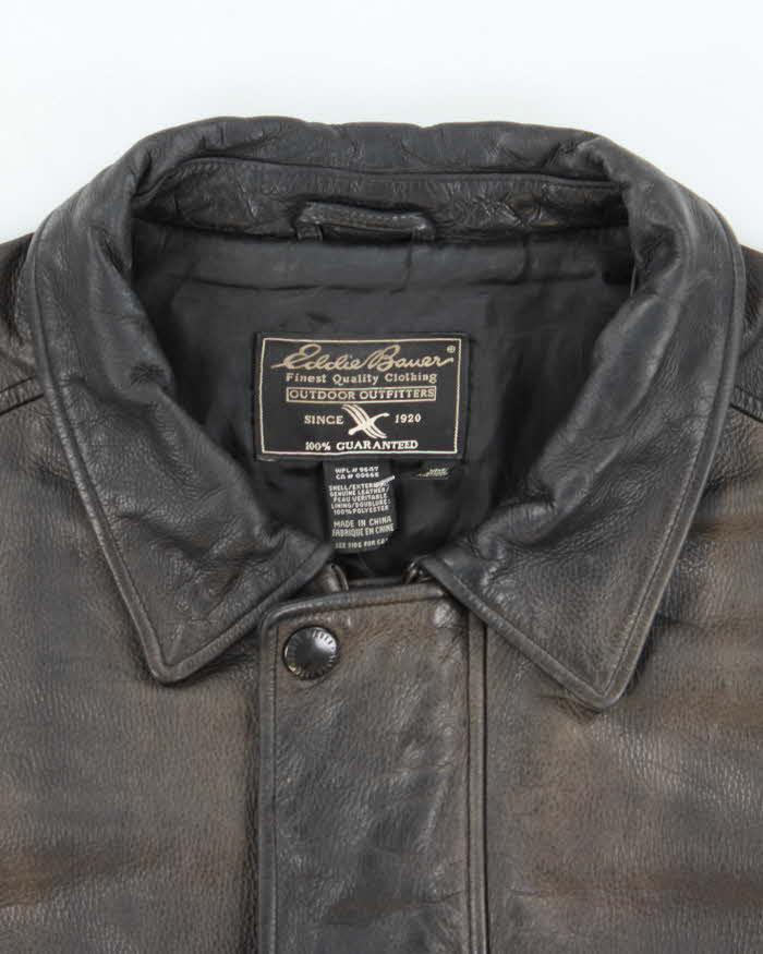 Vintage 90's Eddie Bauer Heavyweight Zip Up Leather Jacket - XXL