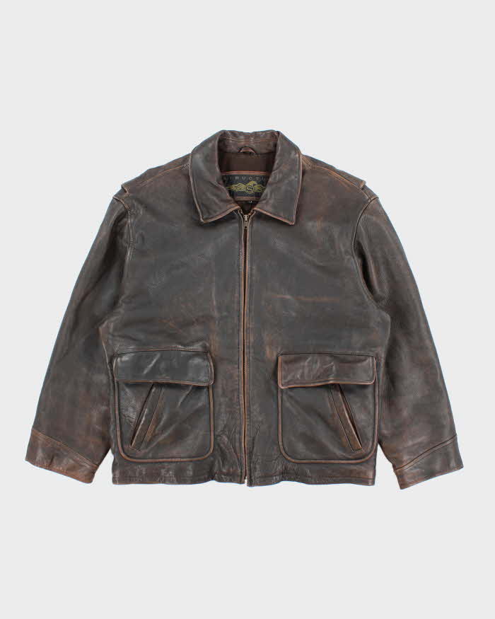 Vintage 90's Structure Heavyweight Brown Leather Jacket - L