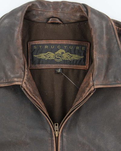 Vintage 90's Structure Heavyweight Brown Leather Jacket - L