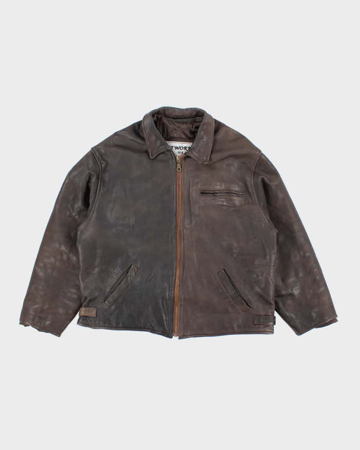 Vintage 80's Network Skins Two Tone Heavyweight Leather Jacket - XL