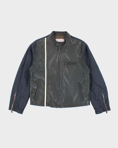 Vintage Y2K Etro Leather Zip Up Biker Style Jacket - M