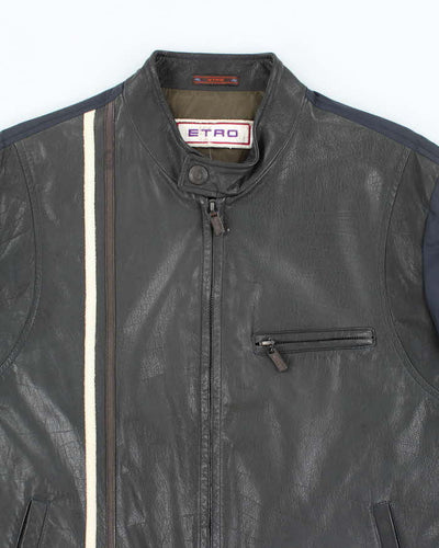 Vintage Y2K Etro Leather Zip Up Biker Style Jacket - M