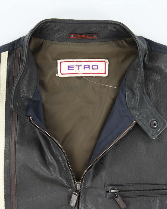 Vintage Y2K Etro Leather Zip Up Biker Style Jacket - M