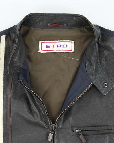 Vintage Y2K Etro Leather Zip Up Biker Style Jacket - M