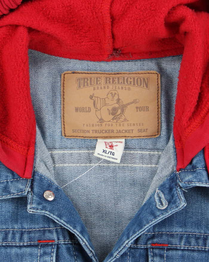 Vintage Y2K True Religion Dark Wash Hooded Denim Jacket - XL
