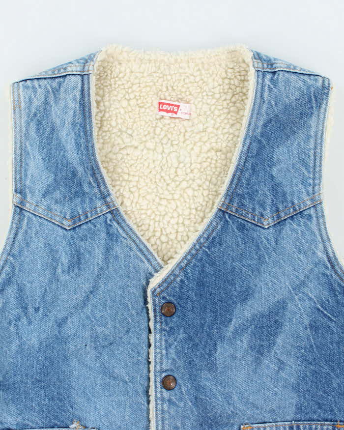 Vintage 80's Levi's Light Wash Denim Lined Gilet - M