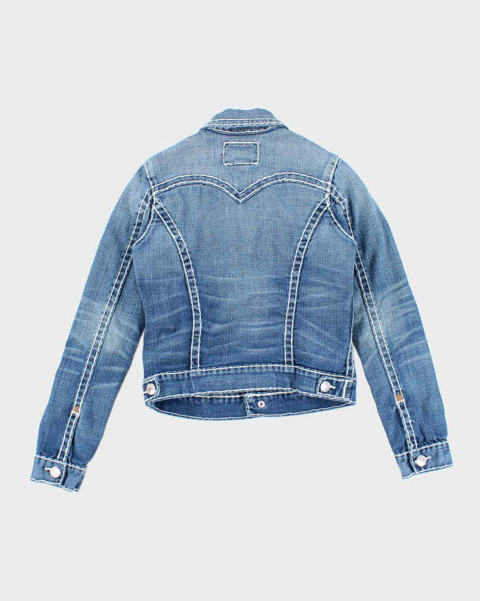 Vintage Y2K True Religion Cropped Light Wash Denim Jacket - S – Rokit